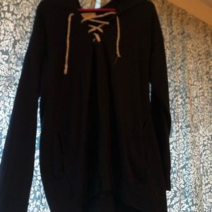 Navy blue hoodie with ties in front